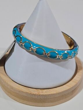 Nordstrom Sequin NYC Turquoise Blue Equestrian Sparkling‎ Crystals Bangle NWT